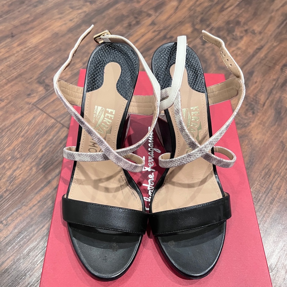 Salvatore Ferragamo Black and Cream Women's Sandals
